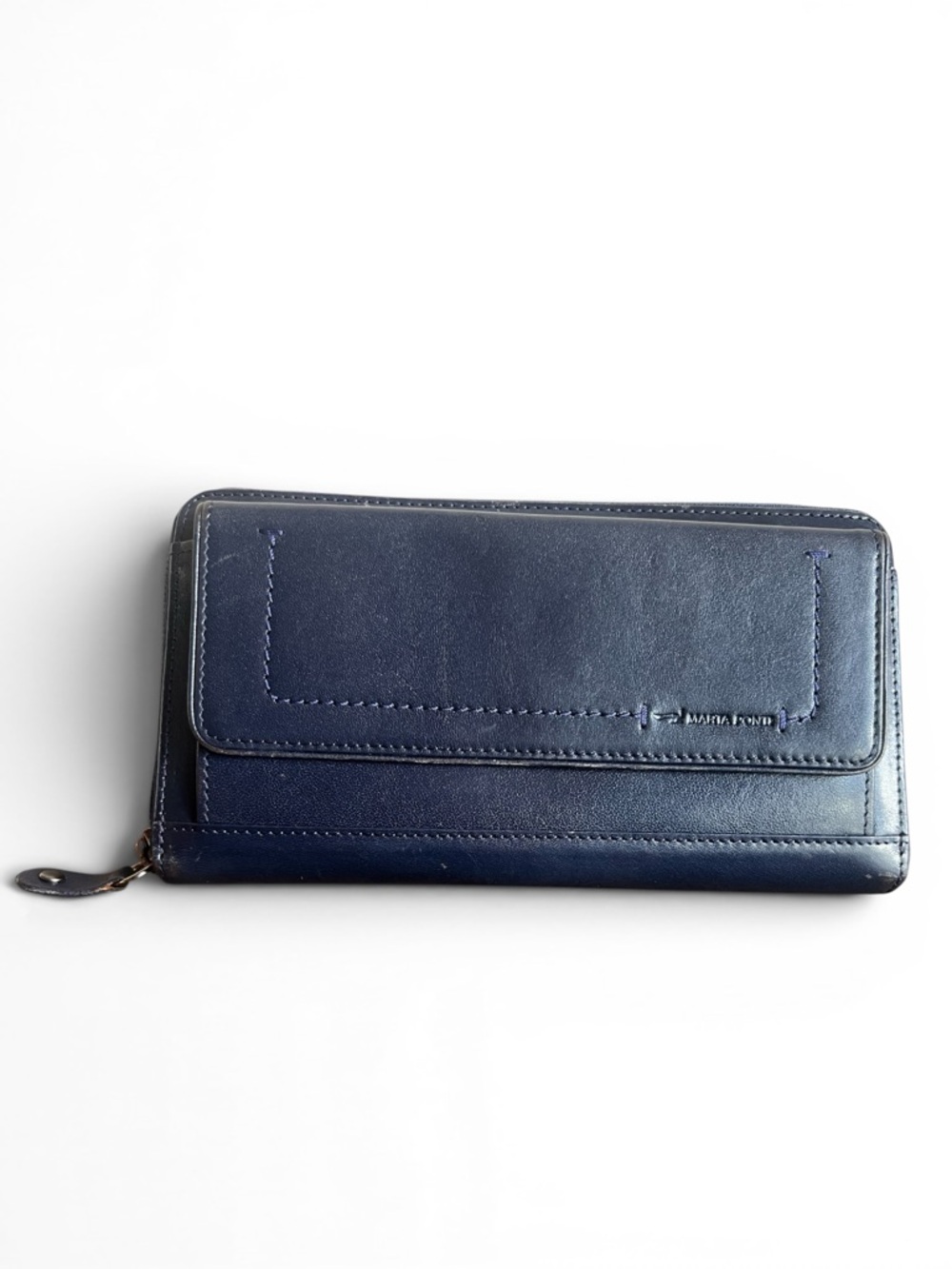 Leather Wallet Navy Blue Zip Around Organizer Women’s Long Wallet